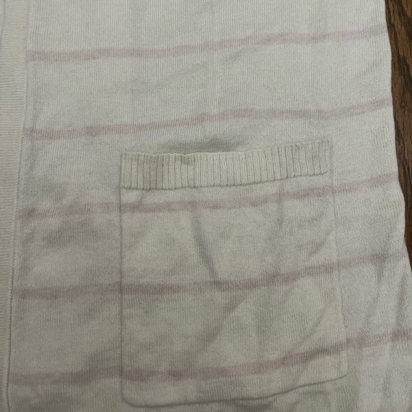 Theory Womens M Cream/Pink Striped Cotton Cashmere Open Front Cardigan Size P/TP - Picture 4 of 10